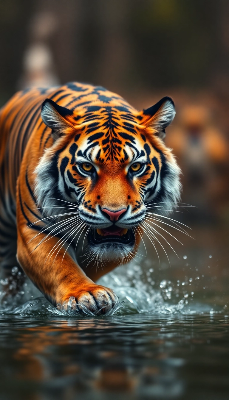 stealthy tiger walking in waters